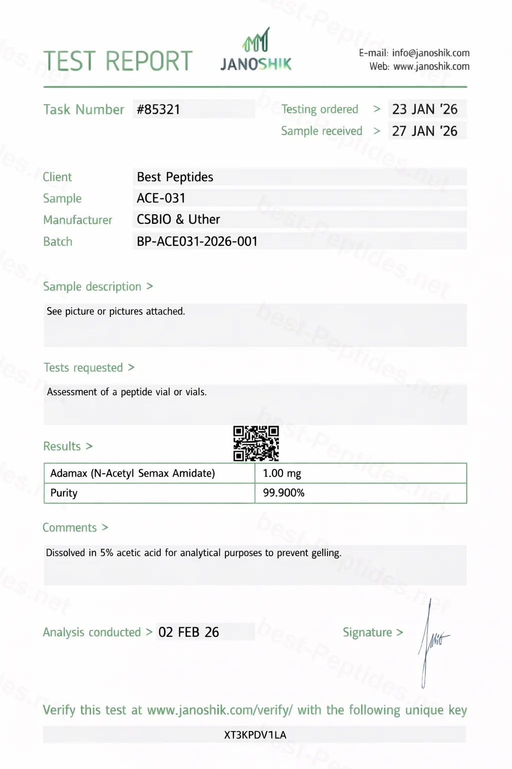 Certificate of Analysis - ACE-031