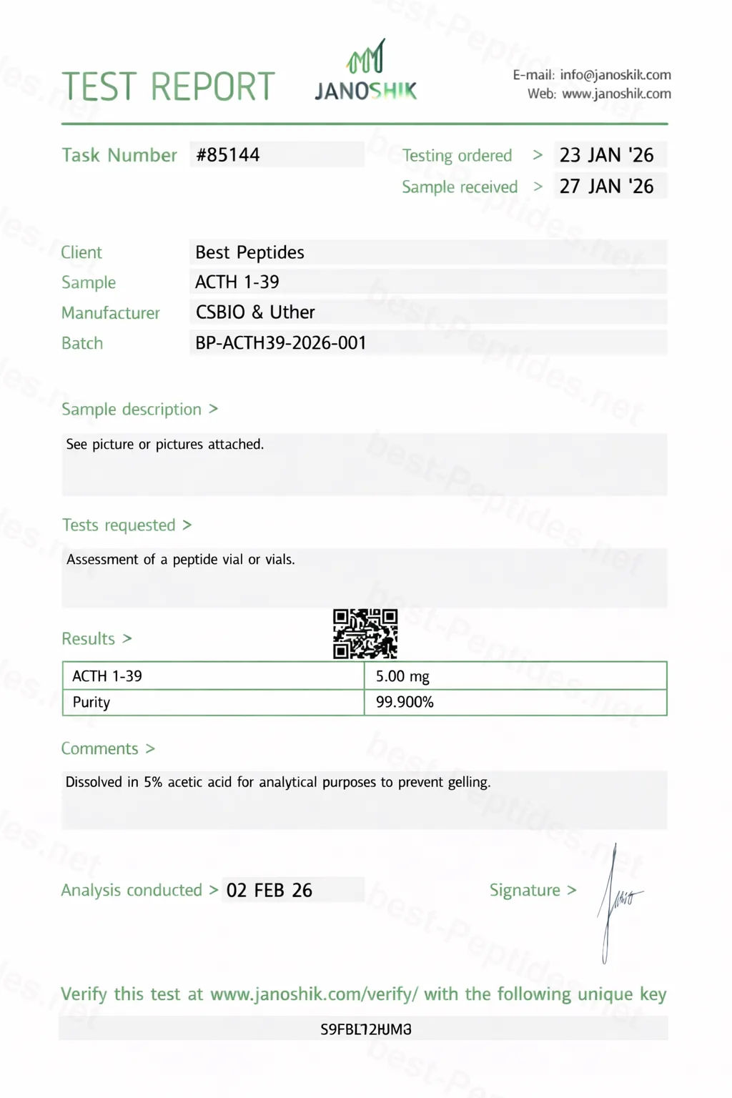 Certificate of Analysis - ACTH 1-39