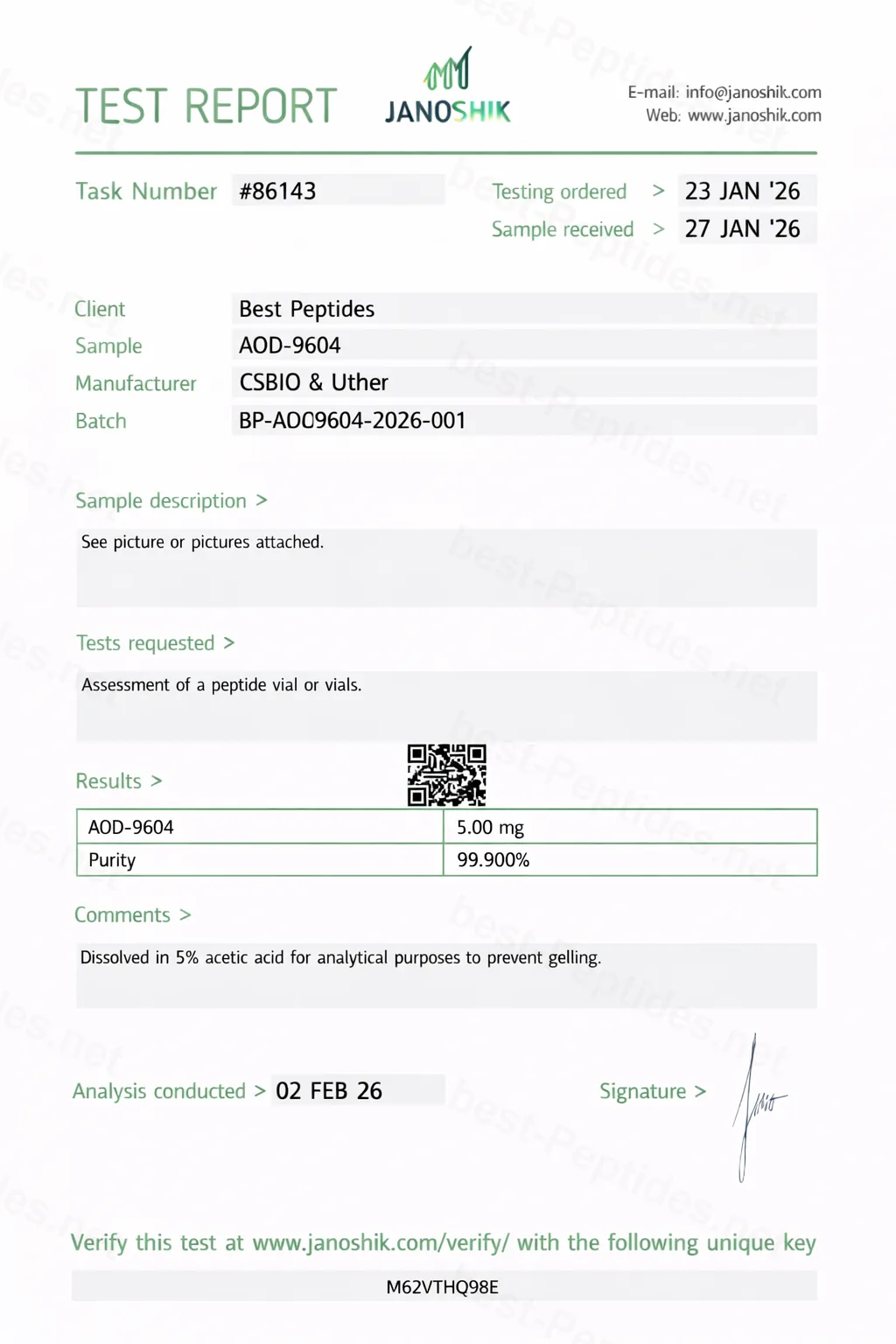 Certificate of Analysis - AOD-9604