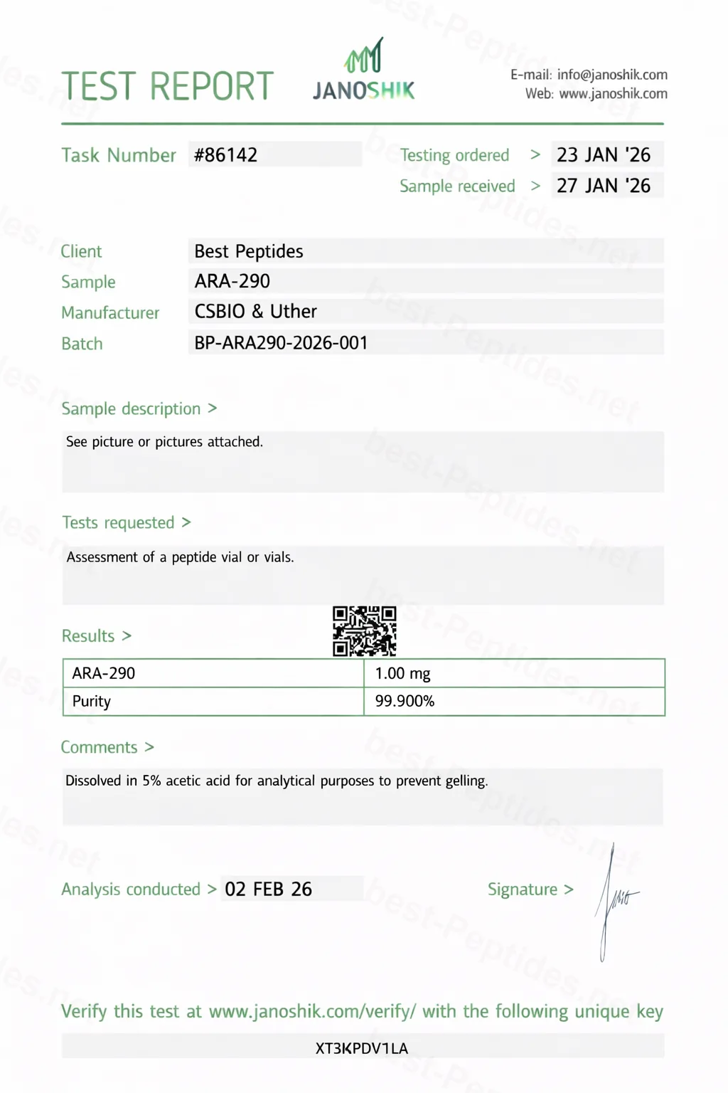 Certificate of Analysis - ARA-290