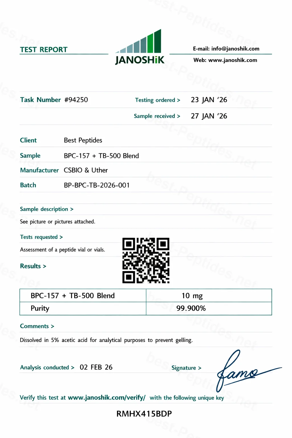 Certificate of Analysis - BPC-157 + TB-500 Blend