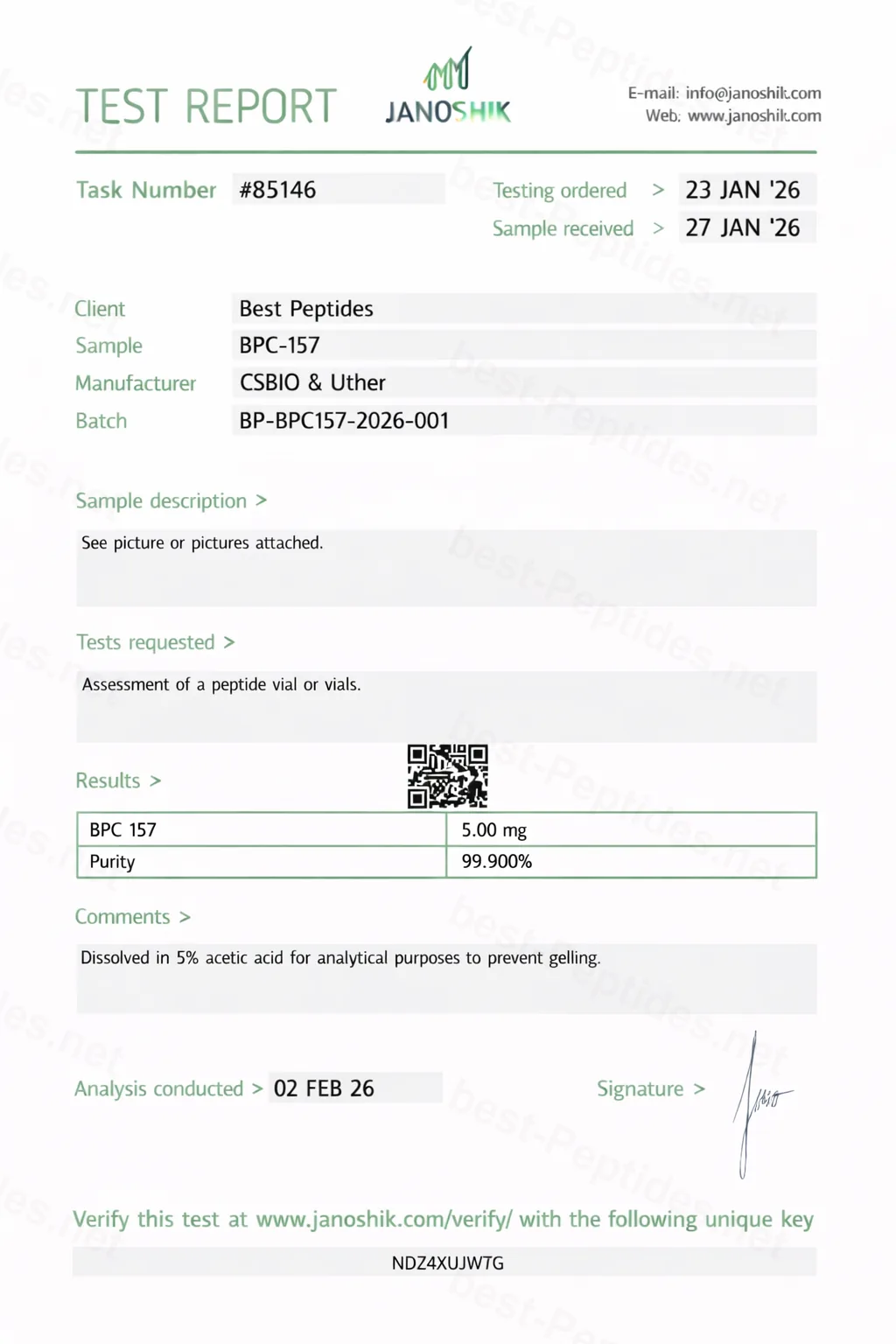 Certificate of Analysis - BPC-157