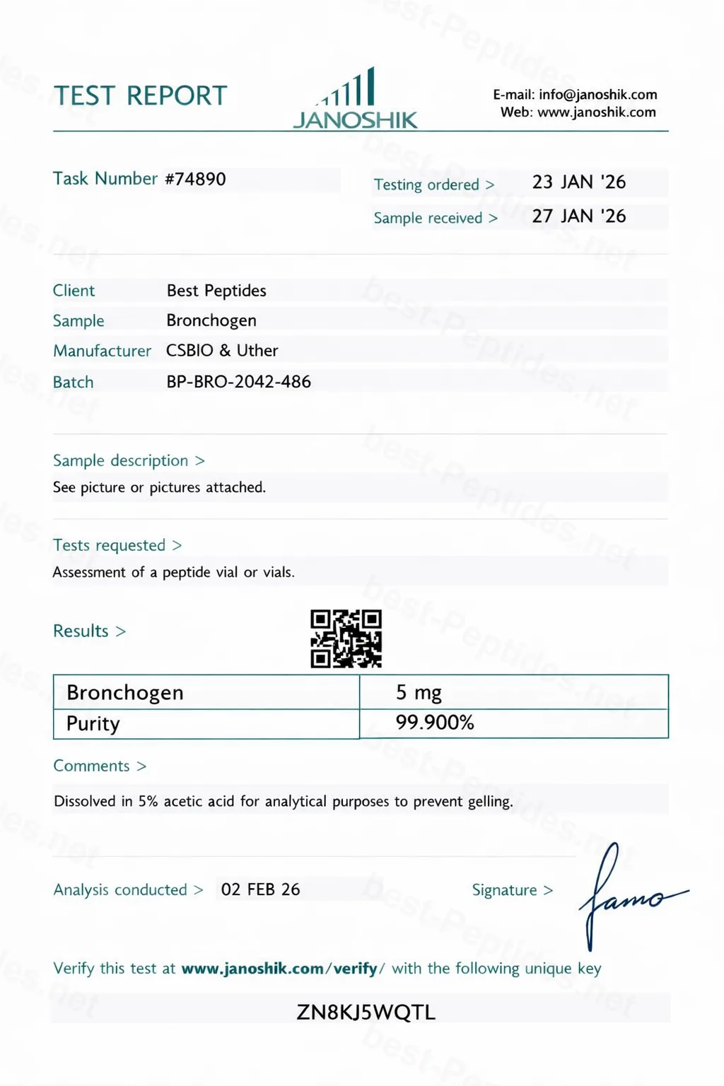 Certificate of Analysis - Bronchogen