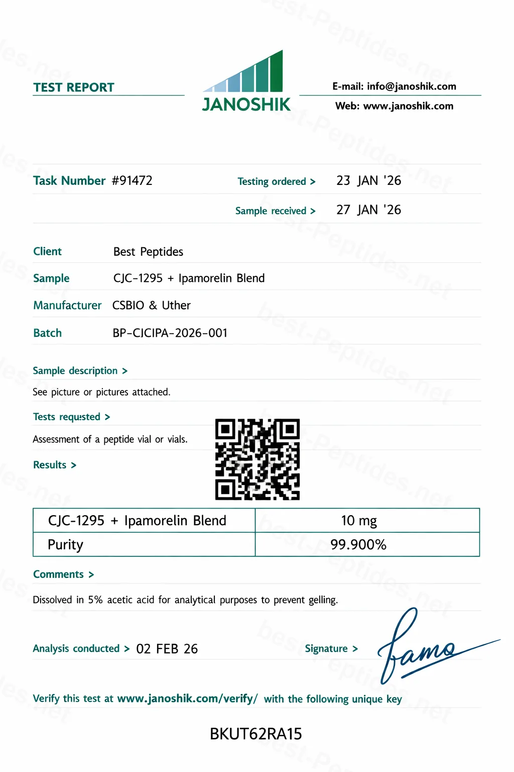 Certificate of Analysis - CJC-1295 + Ipamorelin Blend