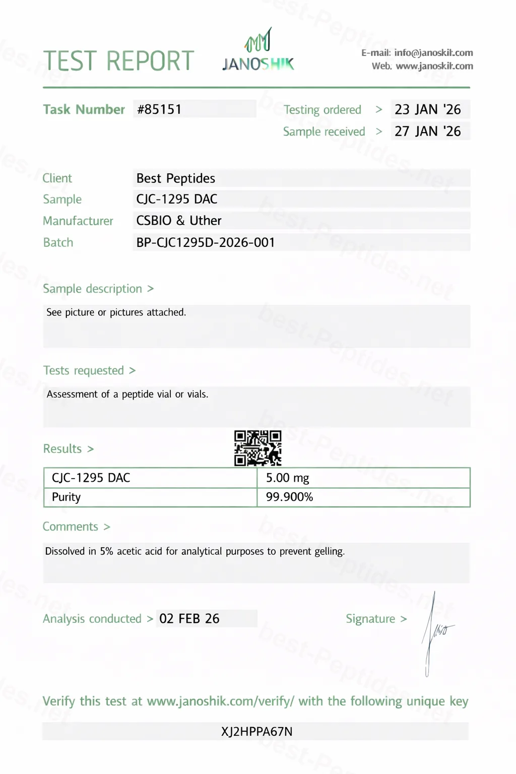Certificate of Analysis - CJC-1295 DAC