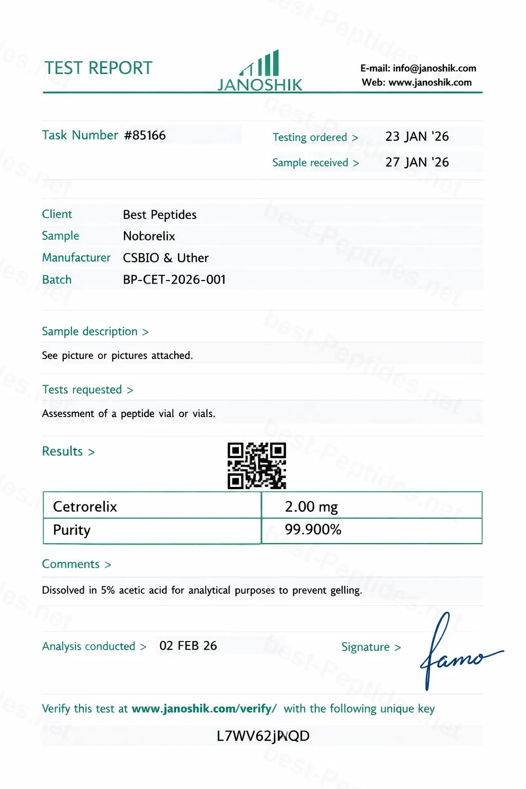Certificate of Analysis - Cetrorelix