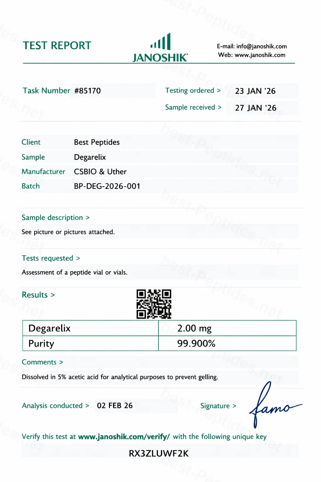 Certificate of Analysis - Degarelix