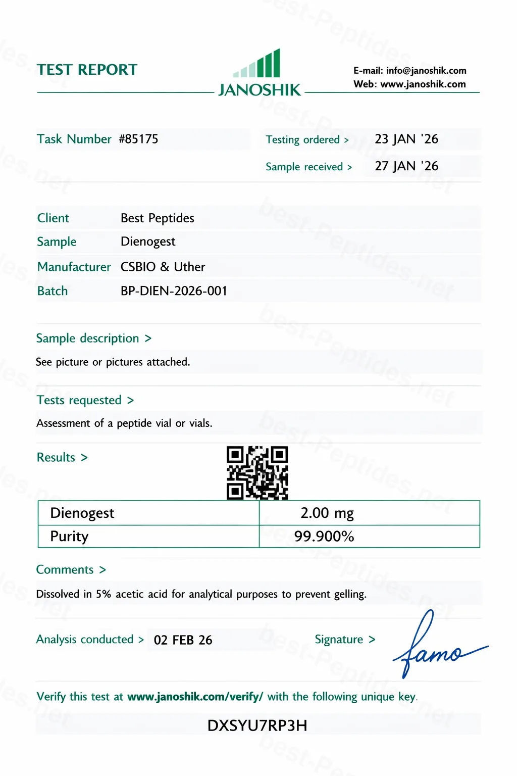Certificate of Analysis - Dienogest