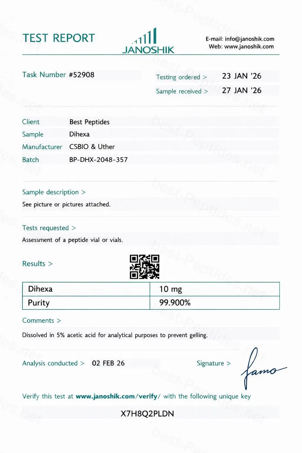 Certificate of Analysis - Dihexa