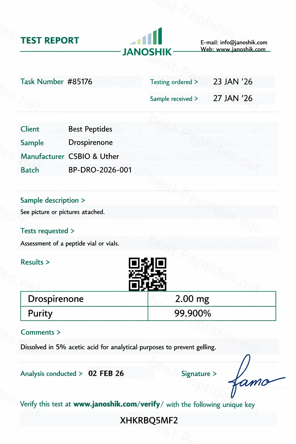 Certificate of Analysis - Drospirenone