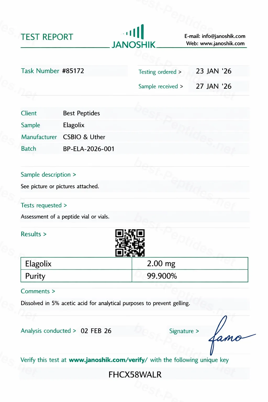 Certificate of Analysis - Elagolix