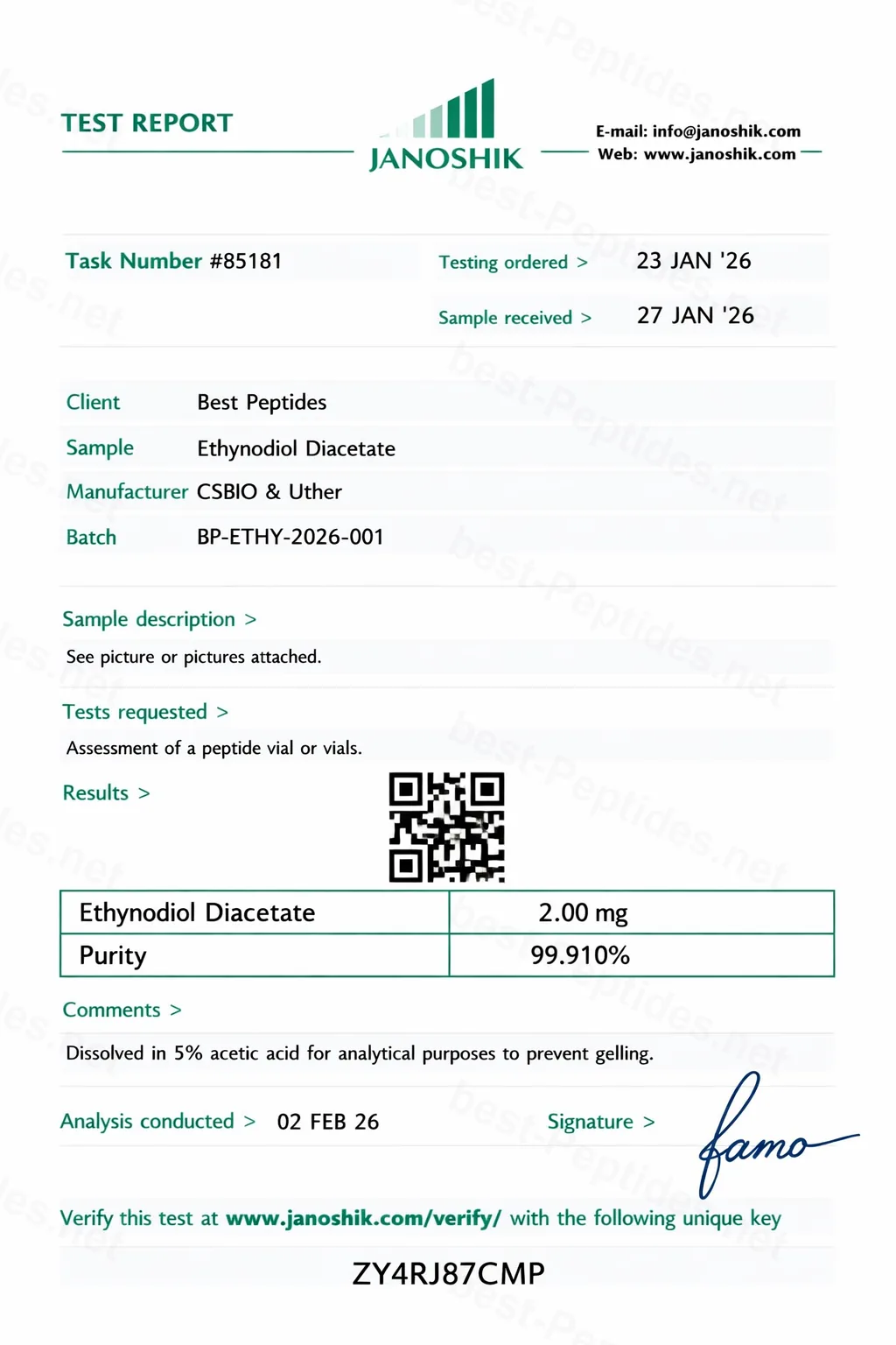 Certificate of Analysis - Ethynodiol Diacetate