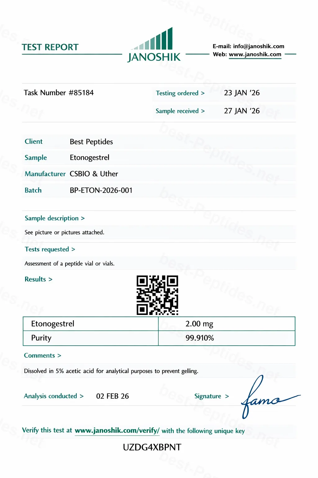 Certificate of Analysis - Etonogestrel
