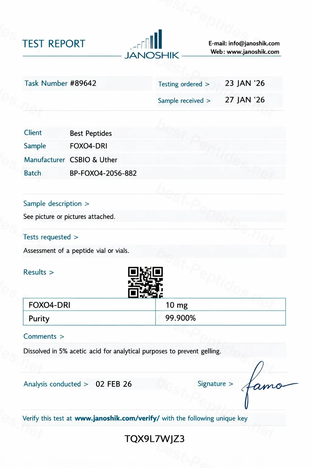 Certificate of Analysis - FOXO4-DRI