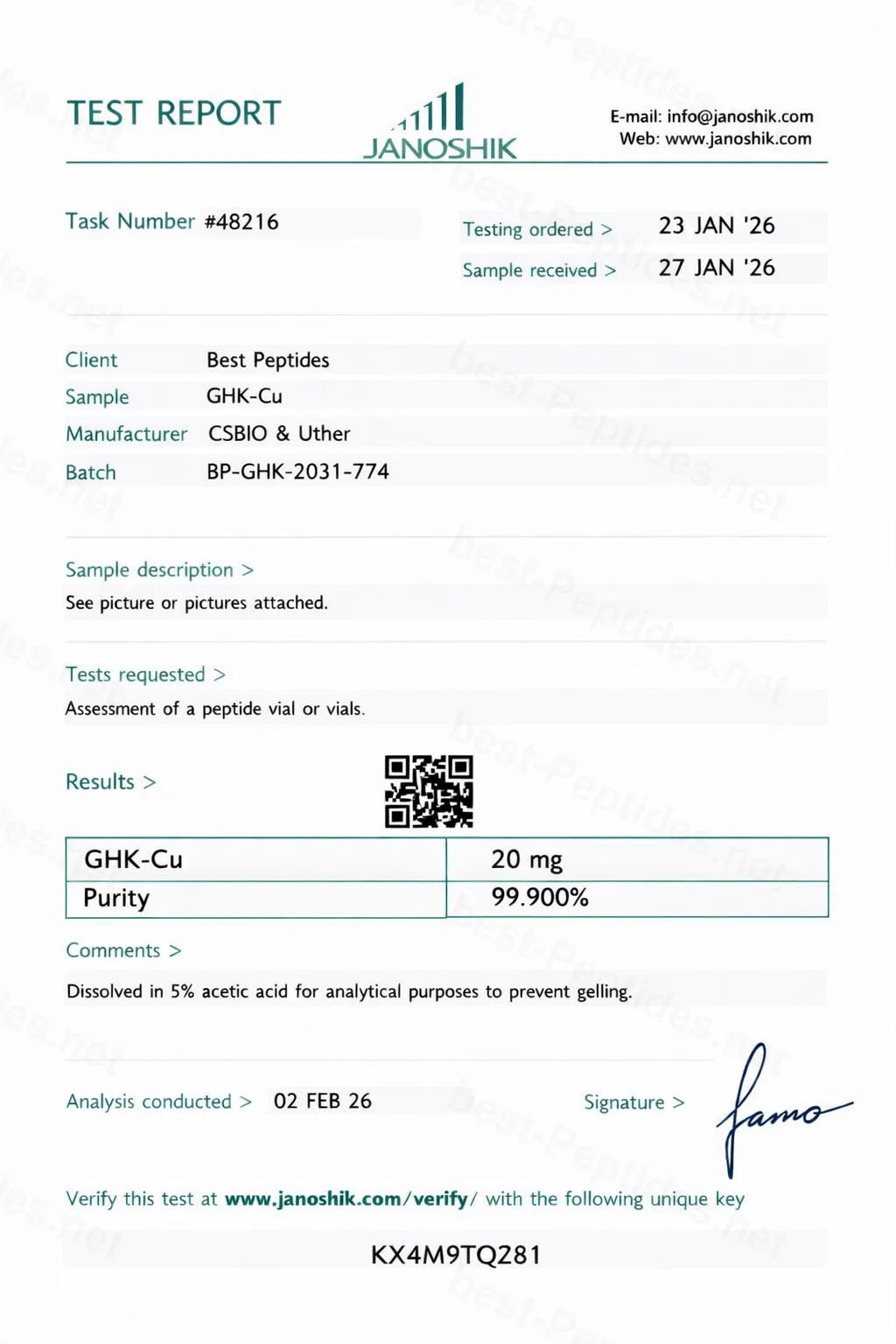 Certificate of Analysis - GHK-Cu