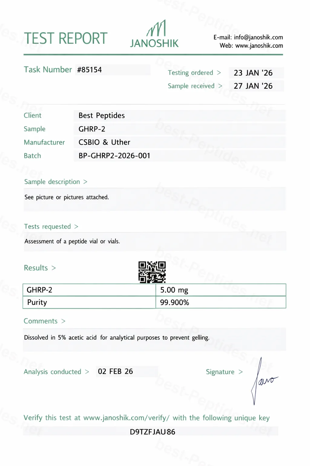 Certificate of Analysis - GHRP-2