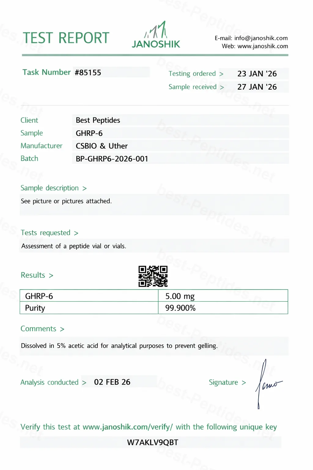 Certificate of Analysis - GHRP-6