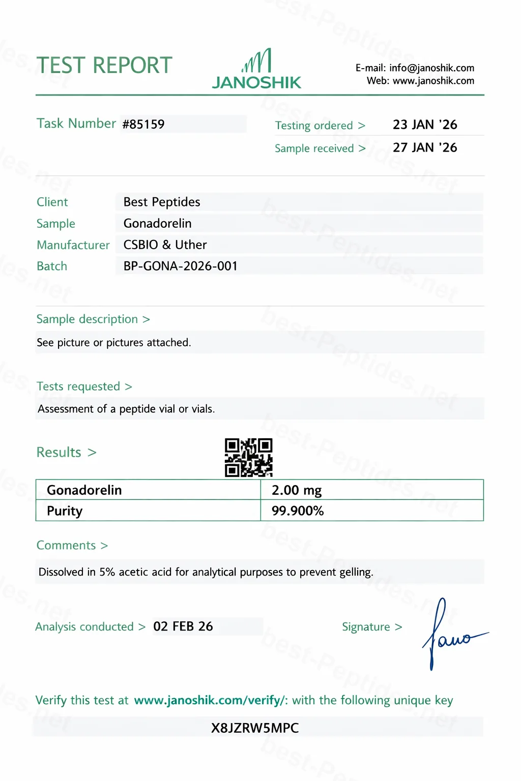 Certificate of Analysis - Gonadorelin