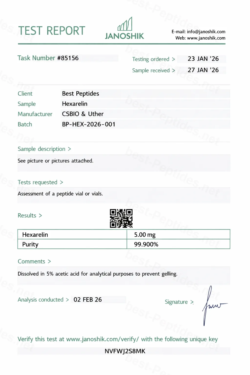Certificate of Analysis - Hexarelin