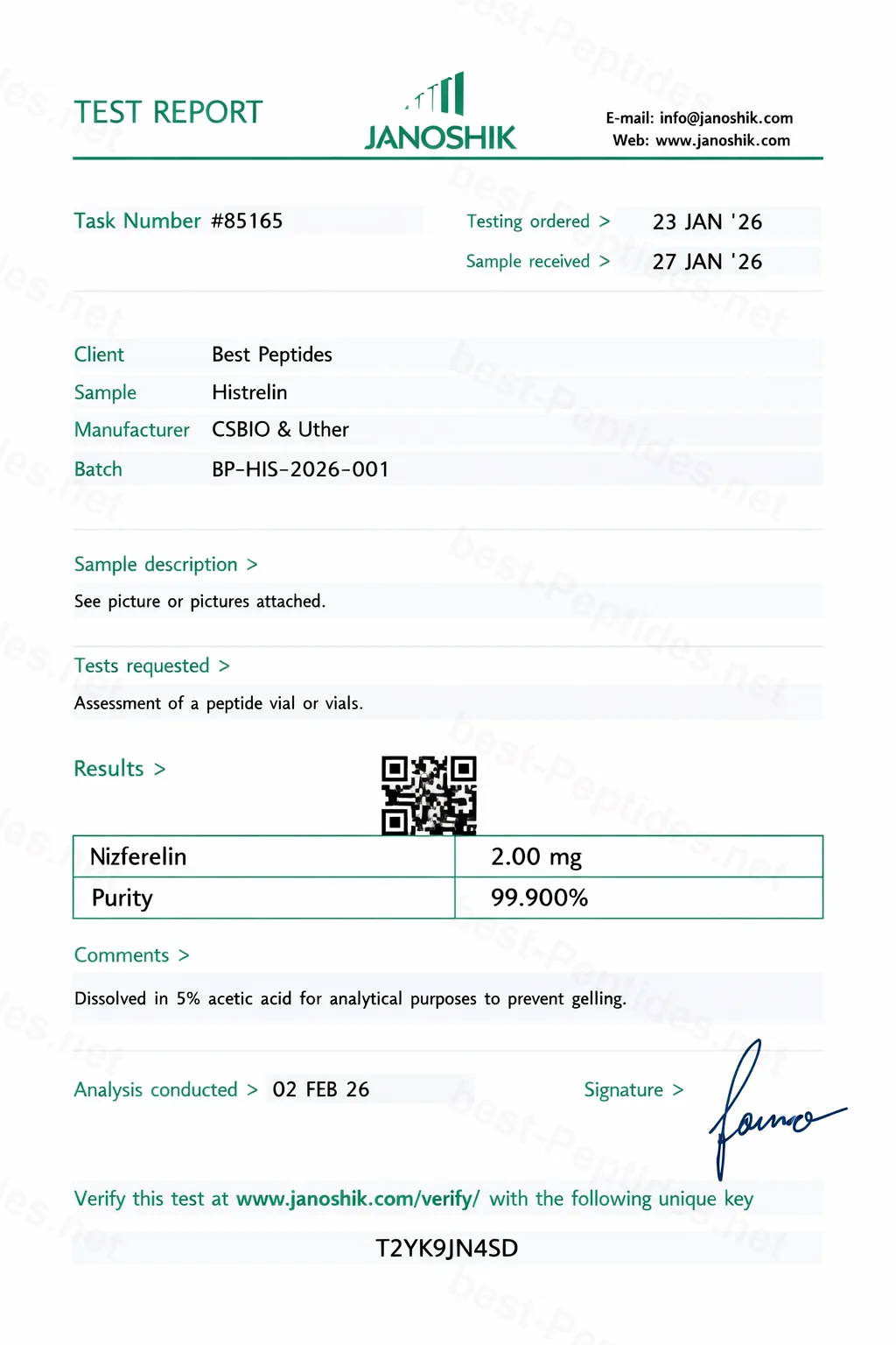 Certificate of Analysis - Histrelin
