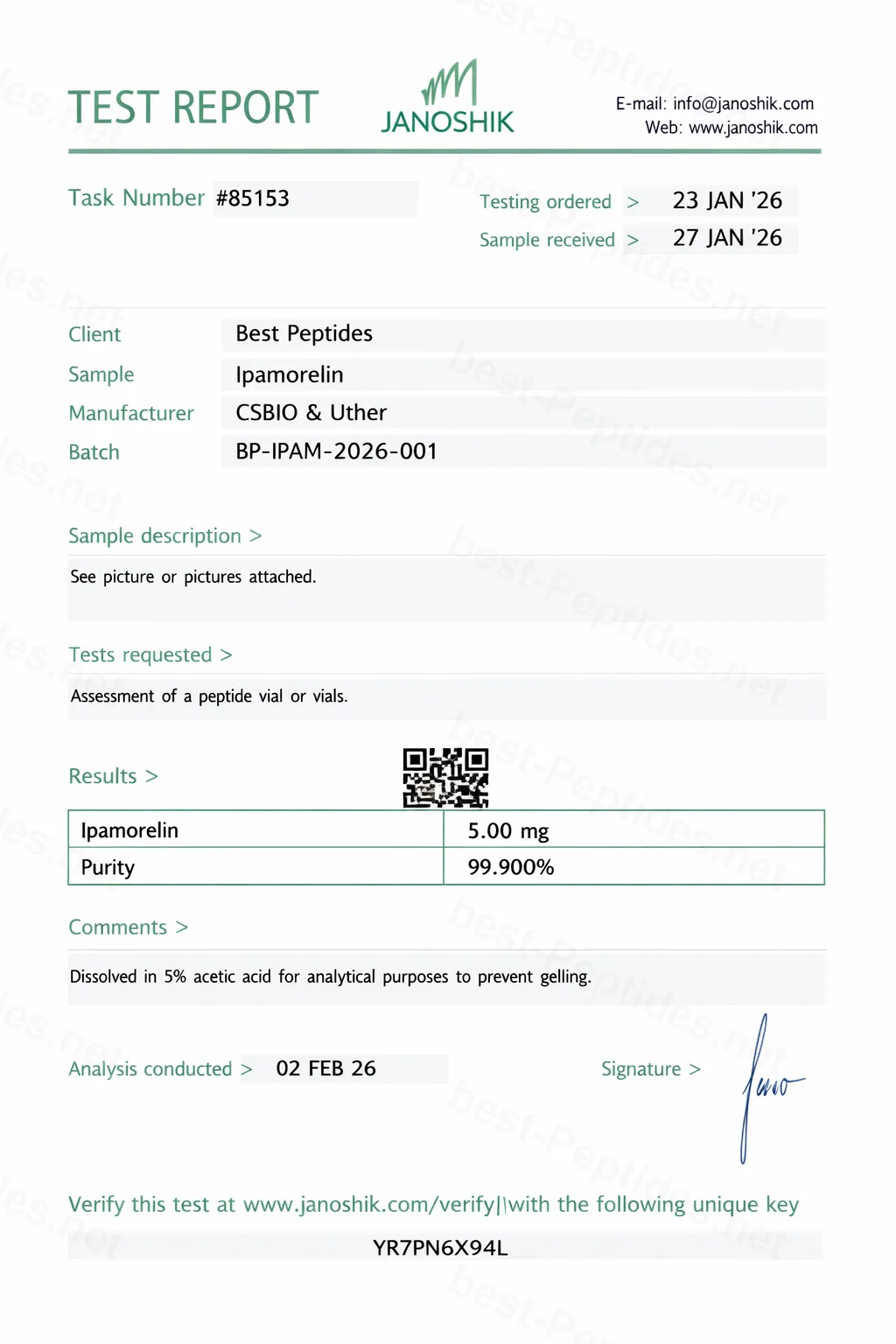 Certificate of Analysis - Ipamorelin