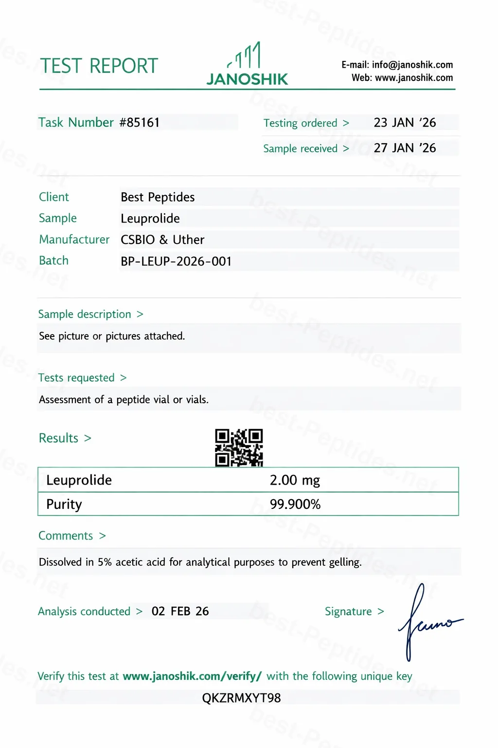 Certificate of Analysis - Leuprolide