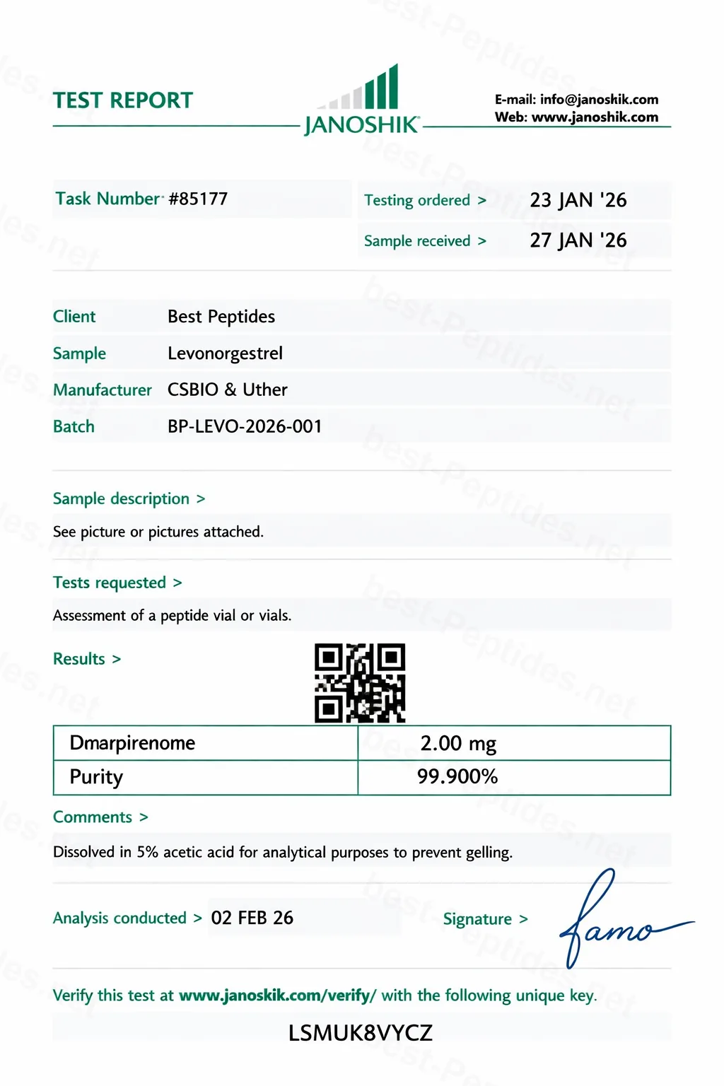 Certificate of Analysis - Levonorgestrel