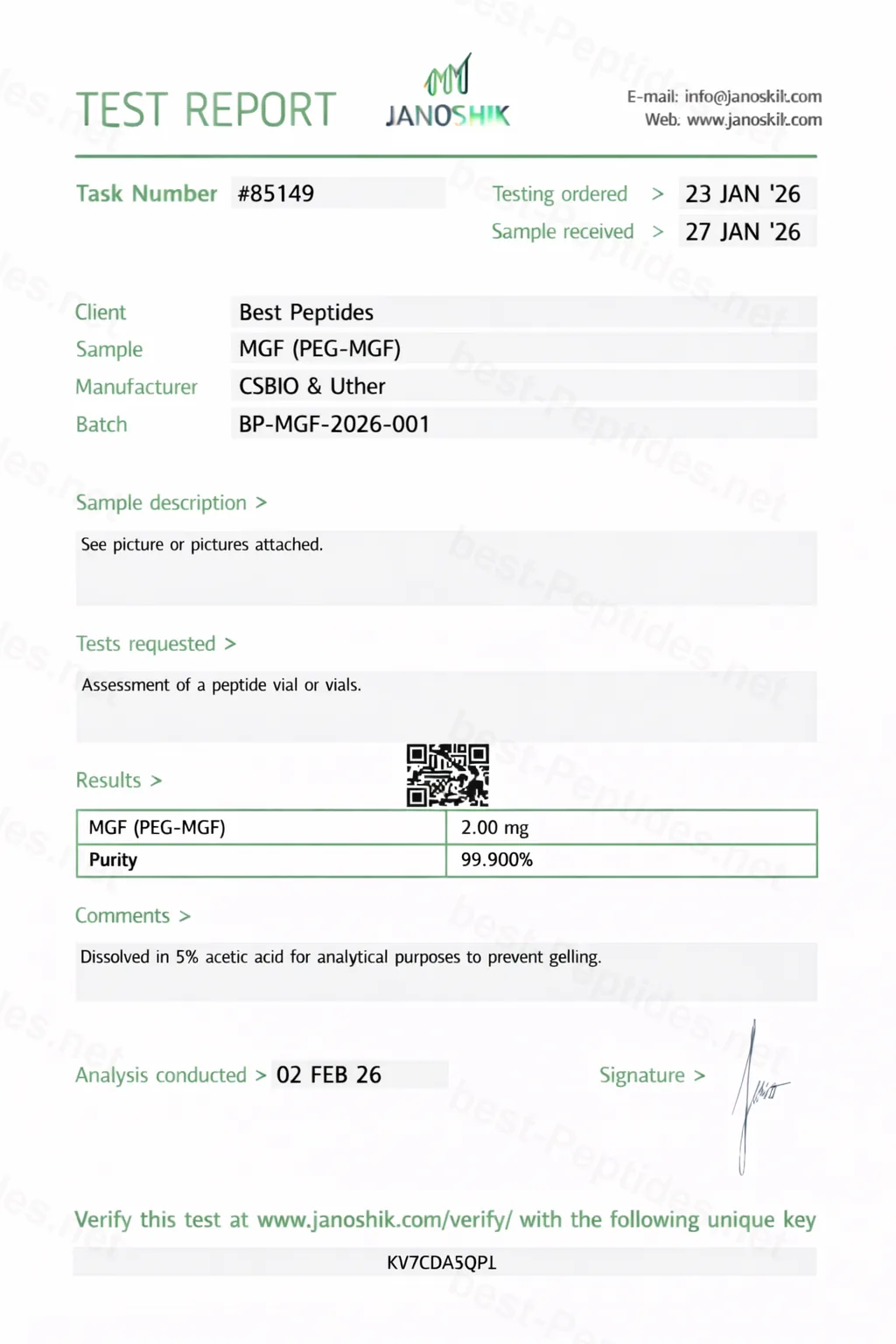 Certificate of Analysis - MGF (PEG-MGF)