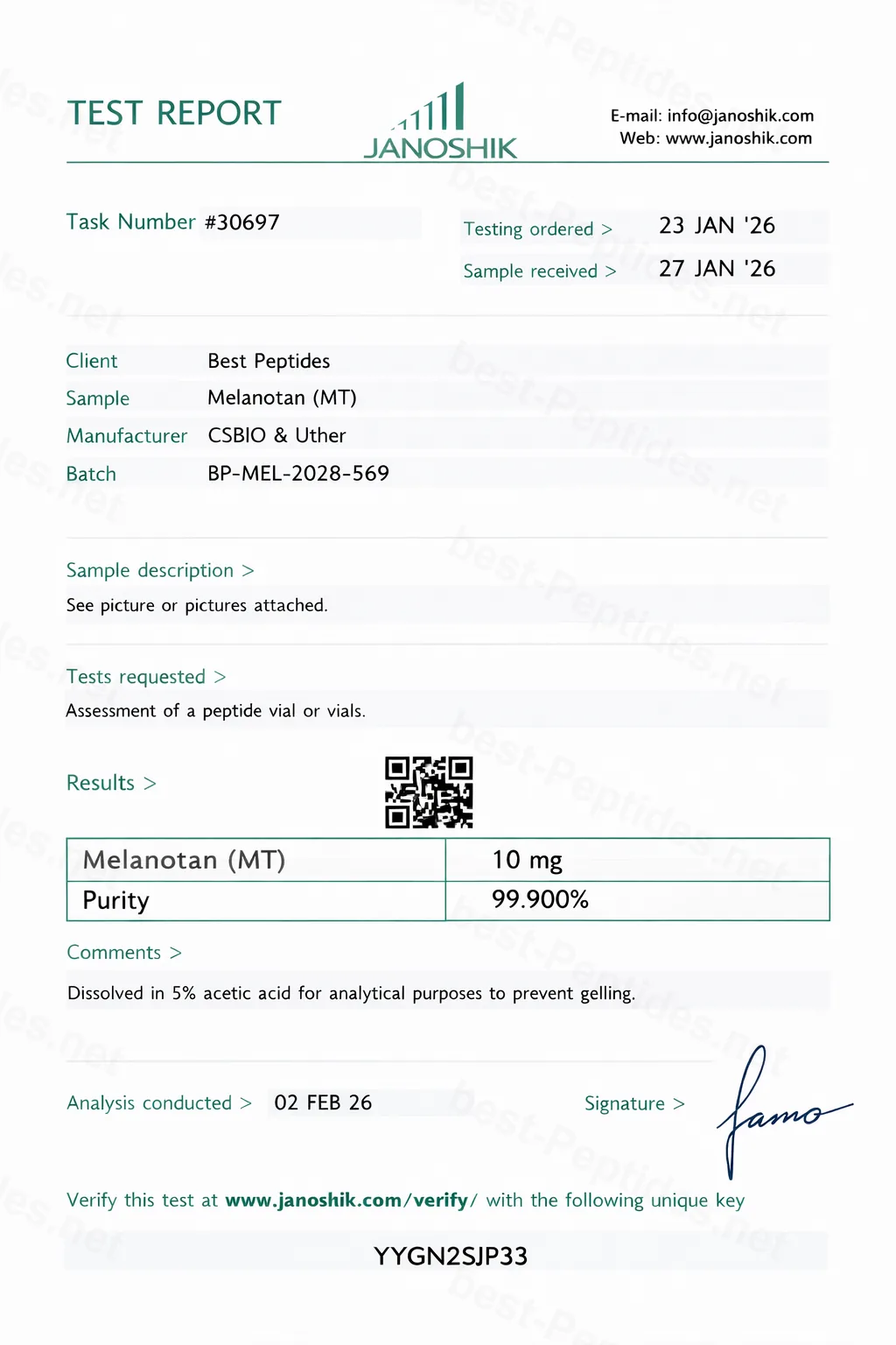 Certificate of Analysis - Melanotan I (MT-1)