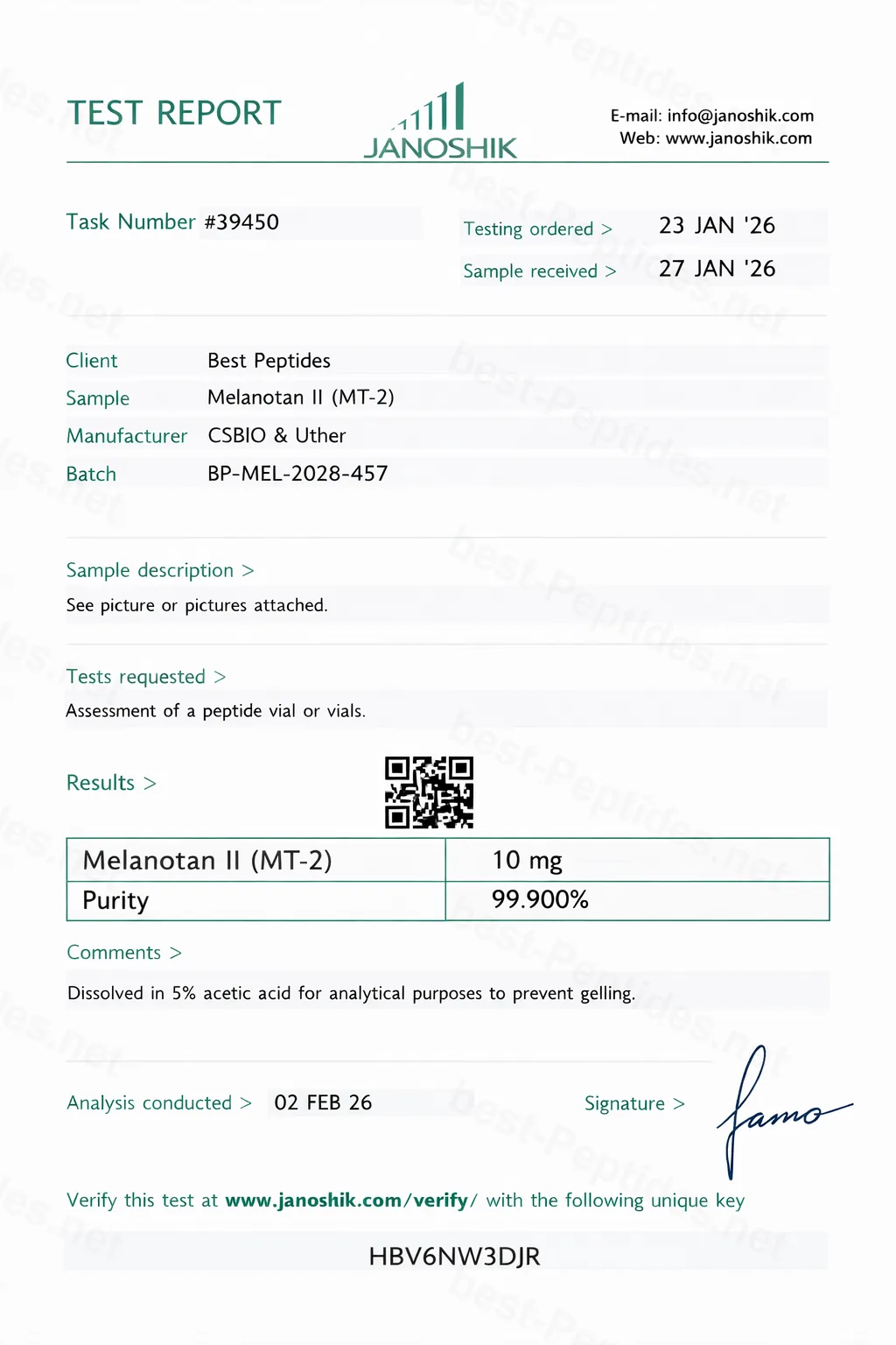 Certificate of Analysis - Melanotan II (MT-2)