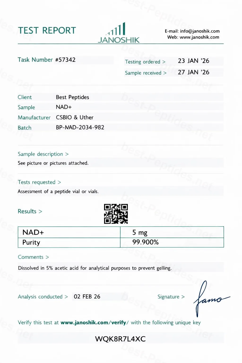 Certificate of Analysis - NAD+