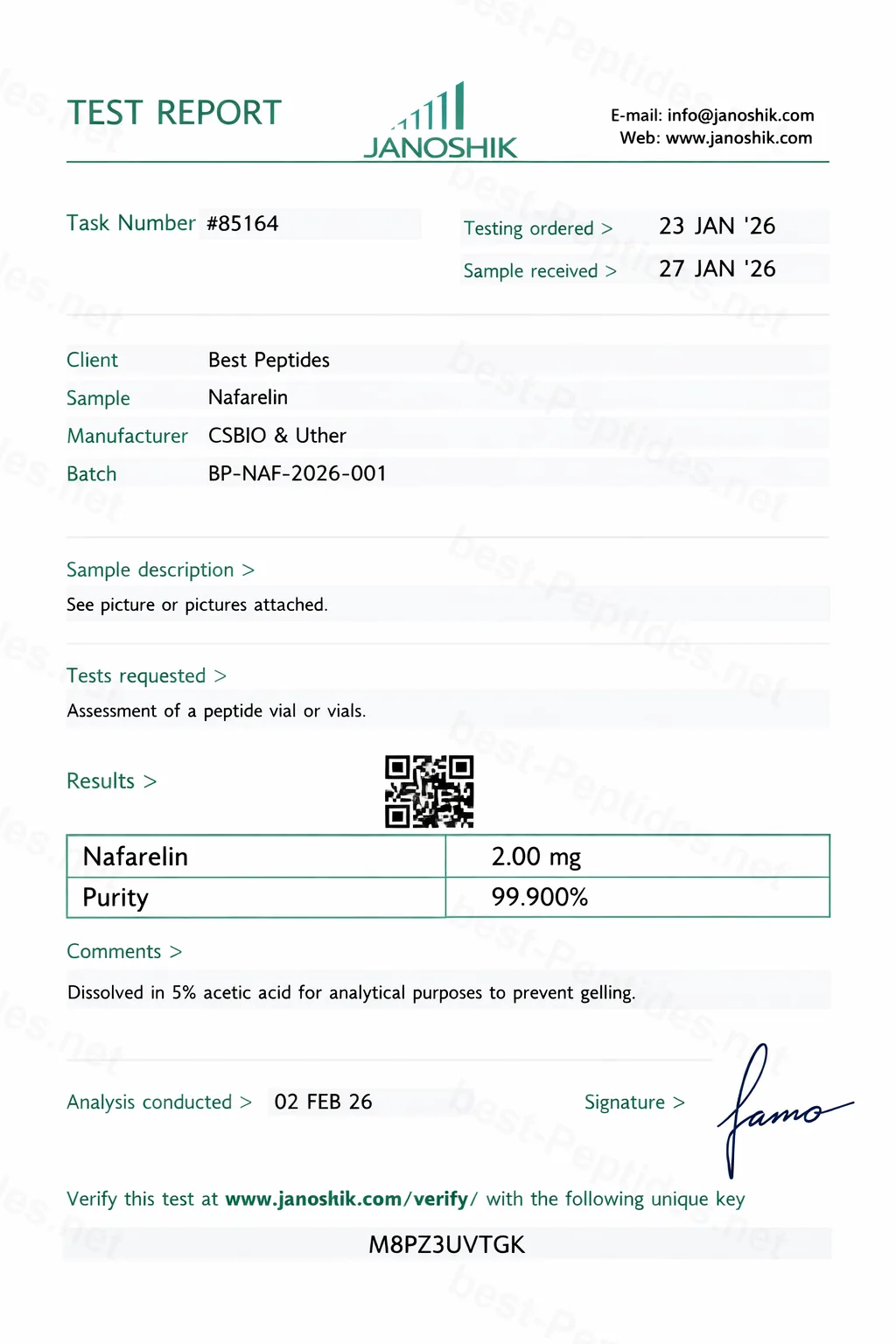 Certificate of Analysis - Nafarelin