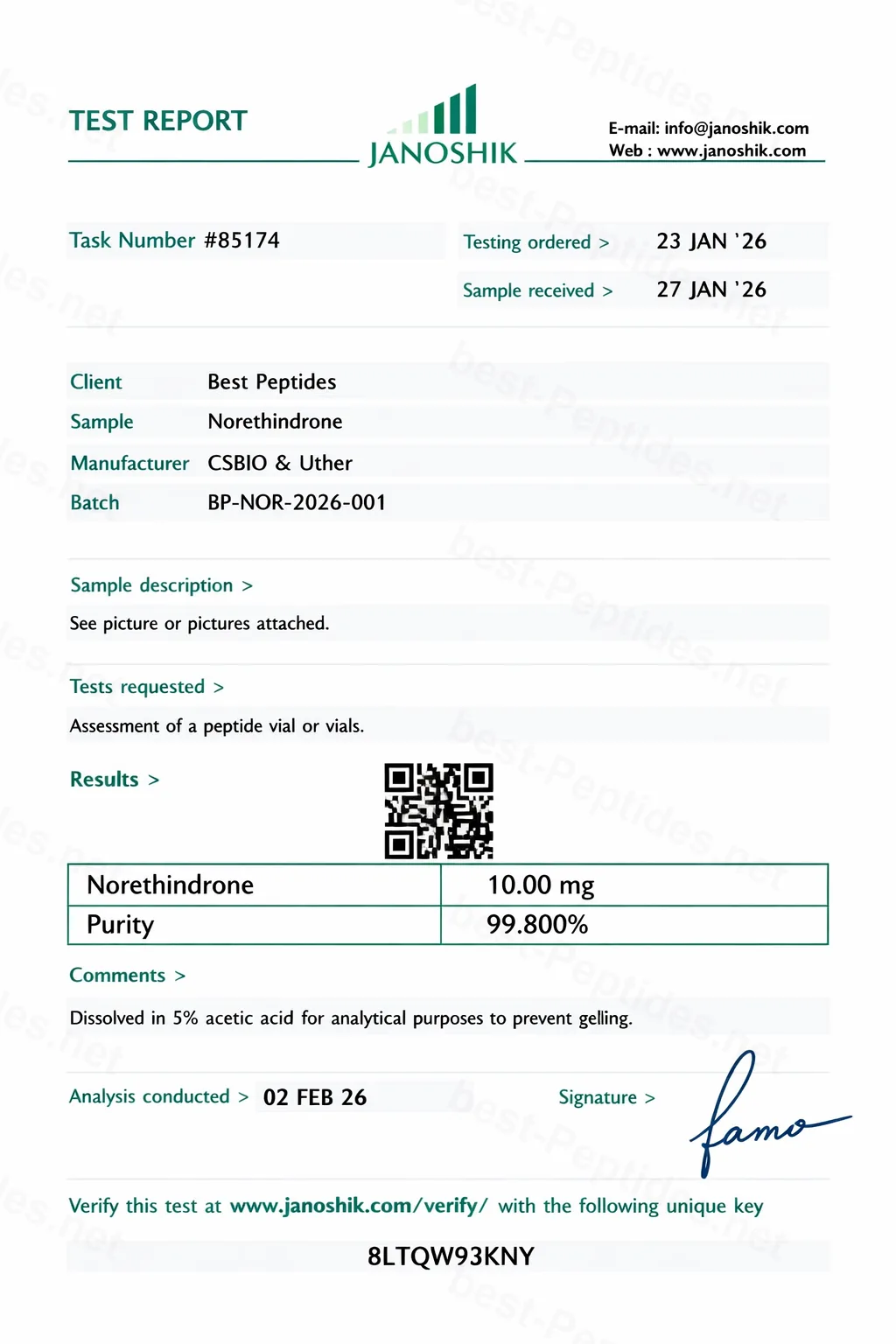 Certificate of Analysis - Norethindrone
