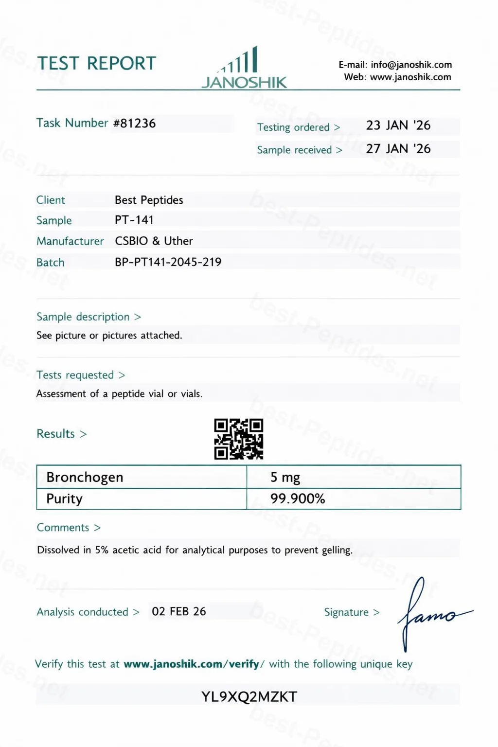 Certificate of Analysis - PT-141