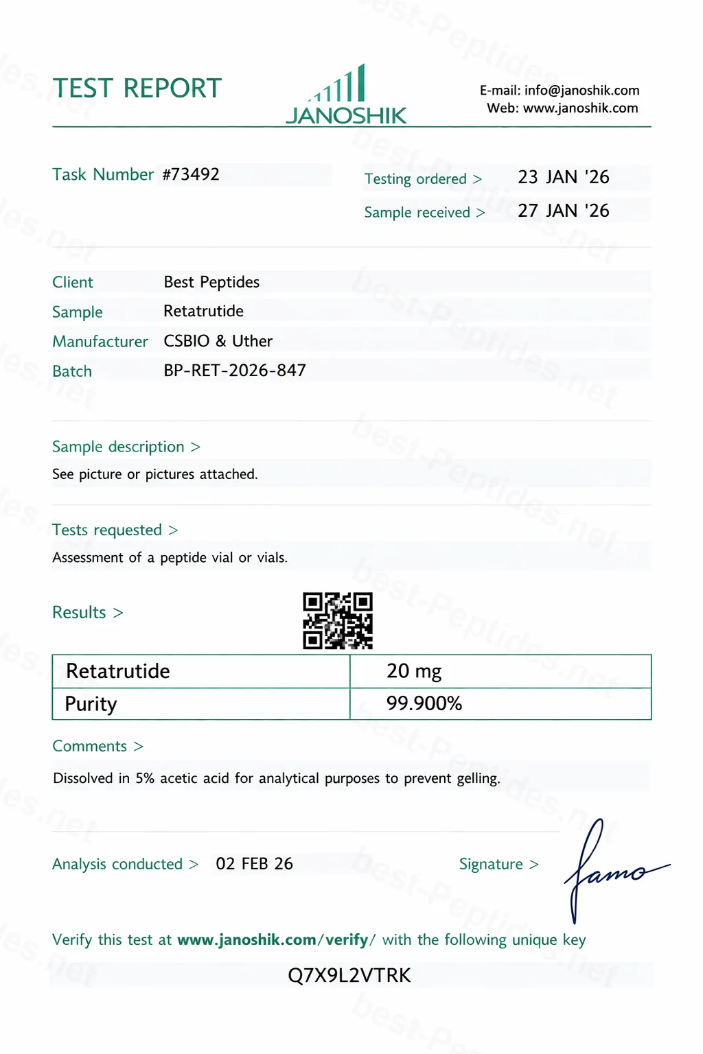 Certificate of Analysis - Retatrutide