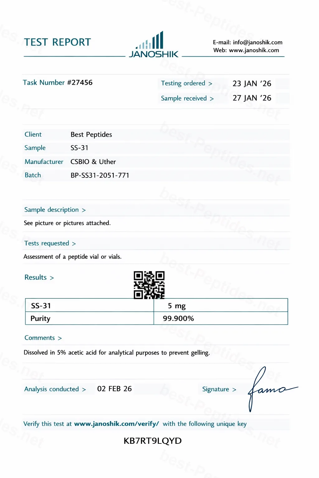 Certificate of Analysis - SS-31