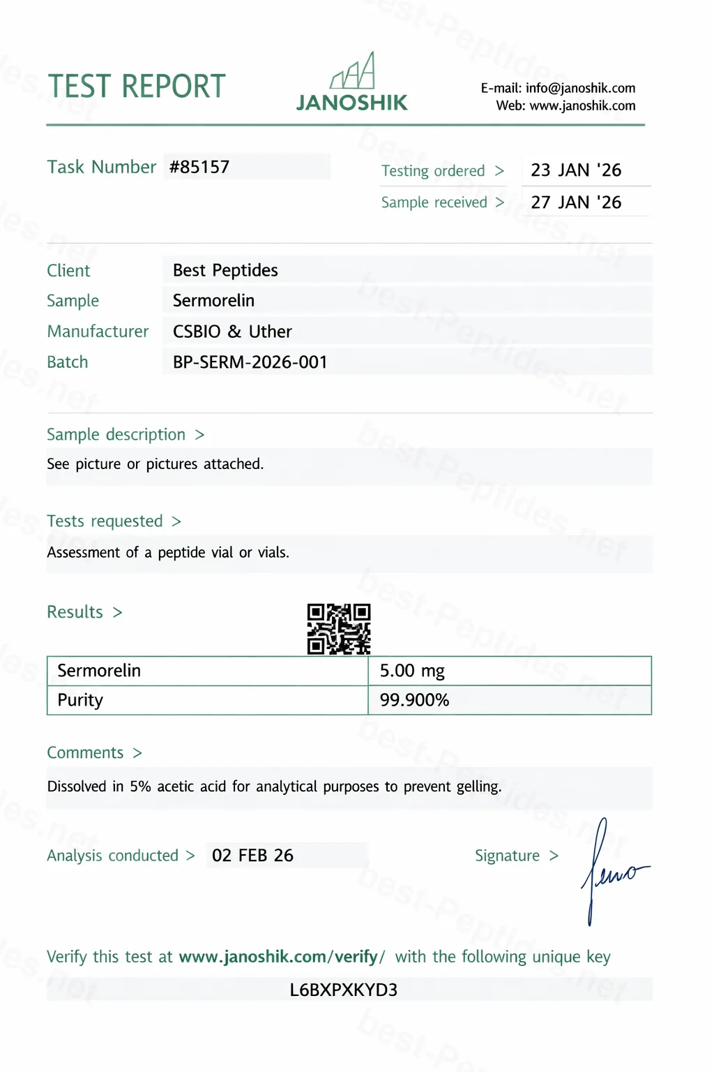 Certificate of Analysis - Sermorelin