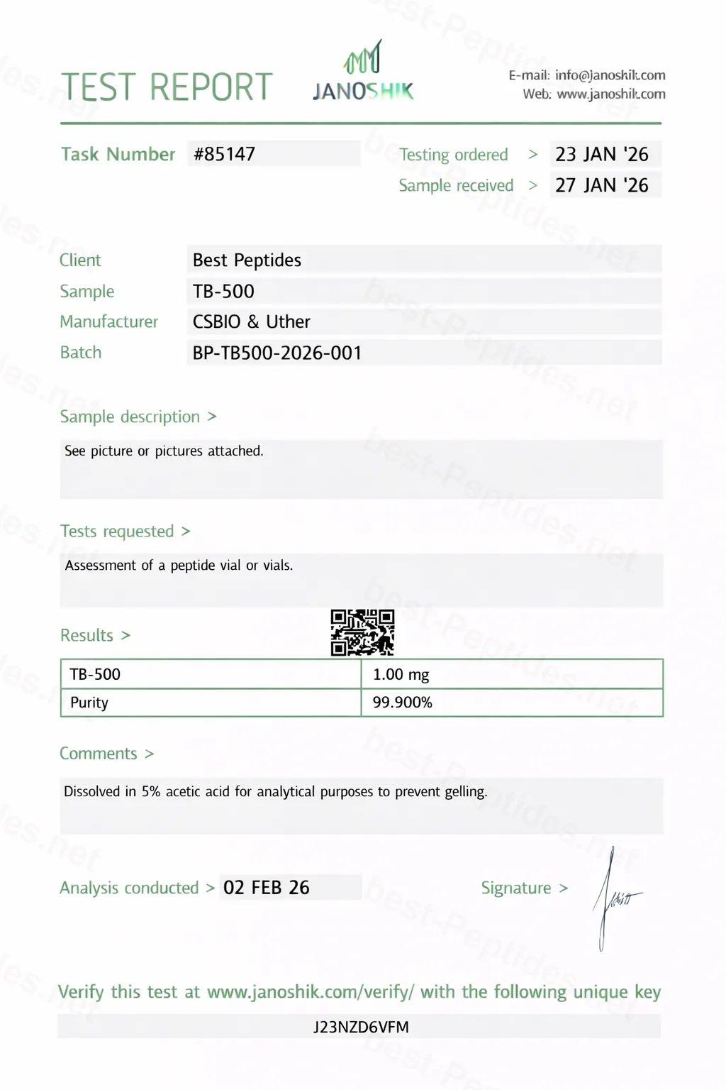Certificate of Analysis - TB-500