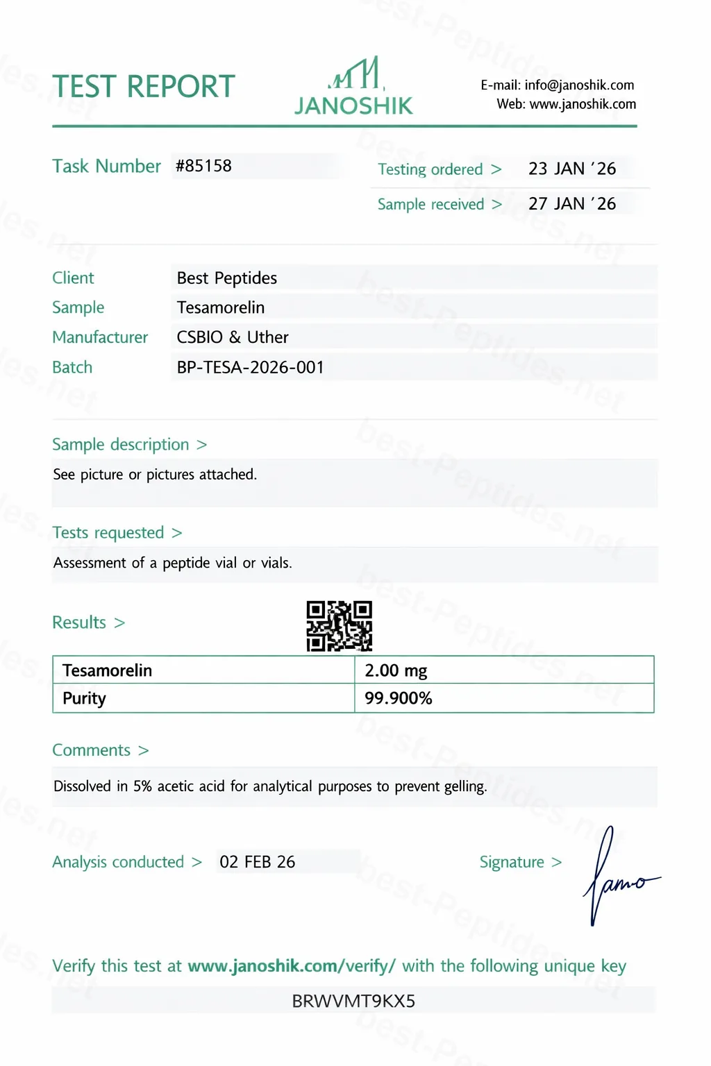 Certificate of Analysis - Tesamorelin