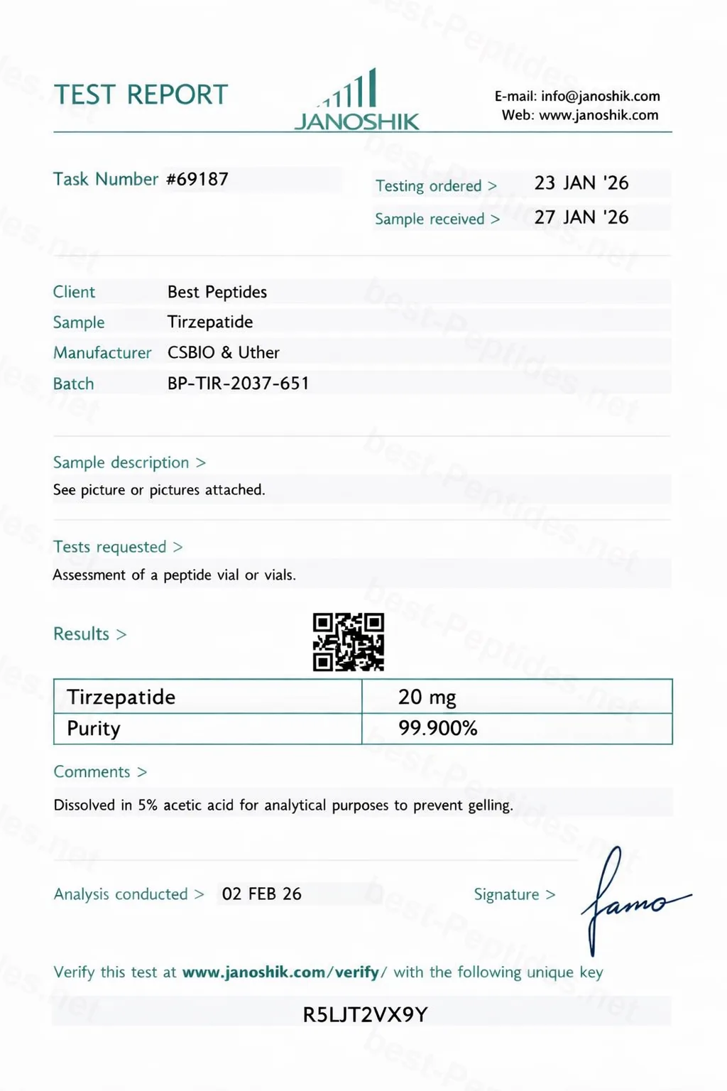 Certificate of Analysis - Tirzepatide