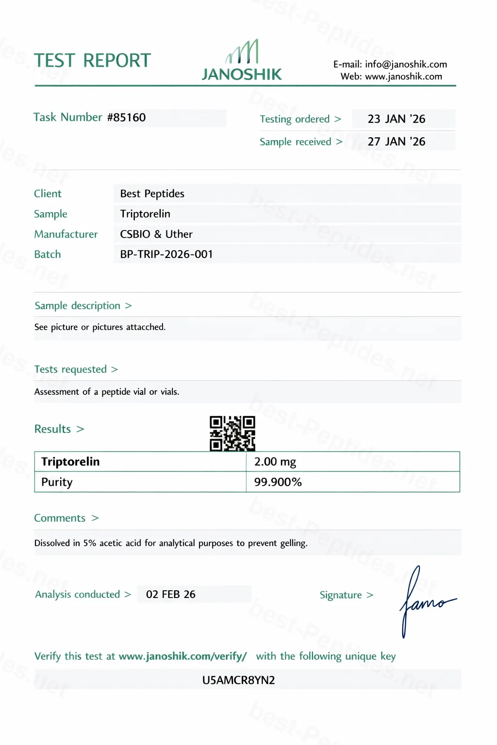 Certificate of Analysis - Triptorelin